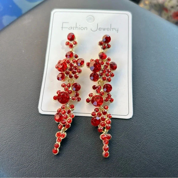 NWT Red and gold gemstone chandelier dangle earrings - Picture 1 of 2